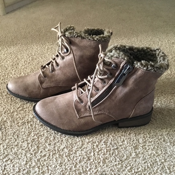 New Taupe Faux Suede Ankle Boots - Picture 1 of 7